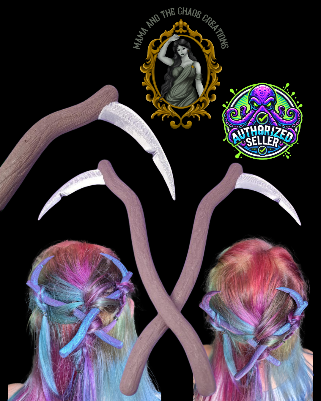 🪓 Reaper Scythe Hair Sticks (Set)