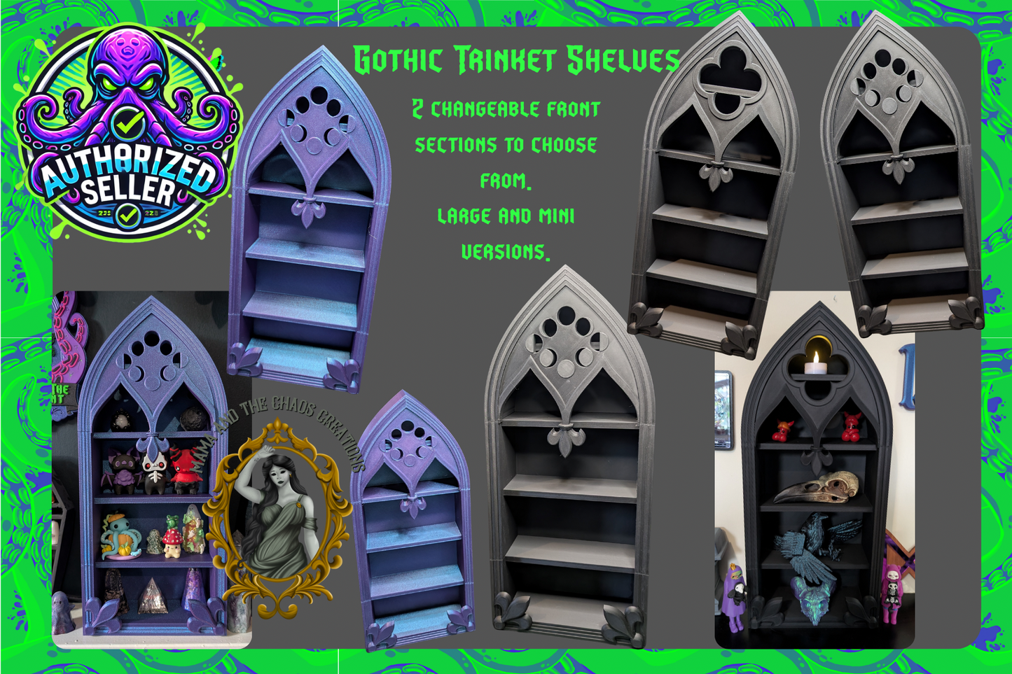 Gothic trinket shelves decor