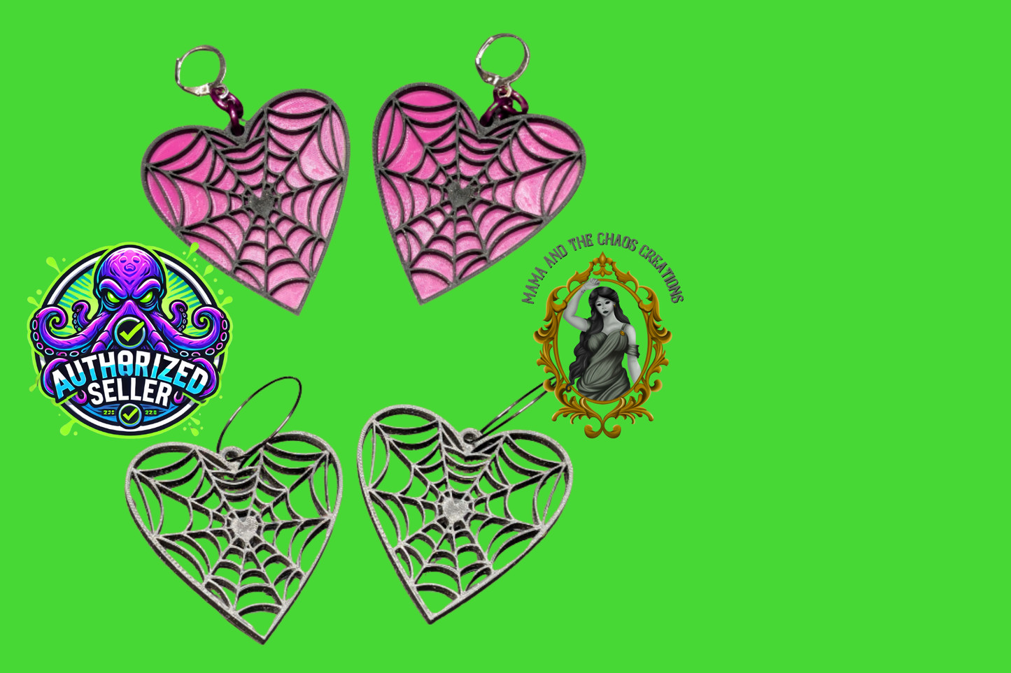 Spider Web Heart Earrings